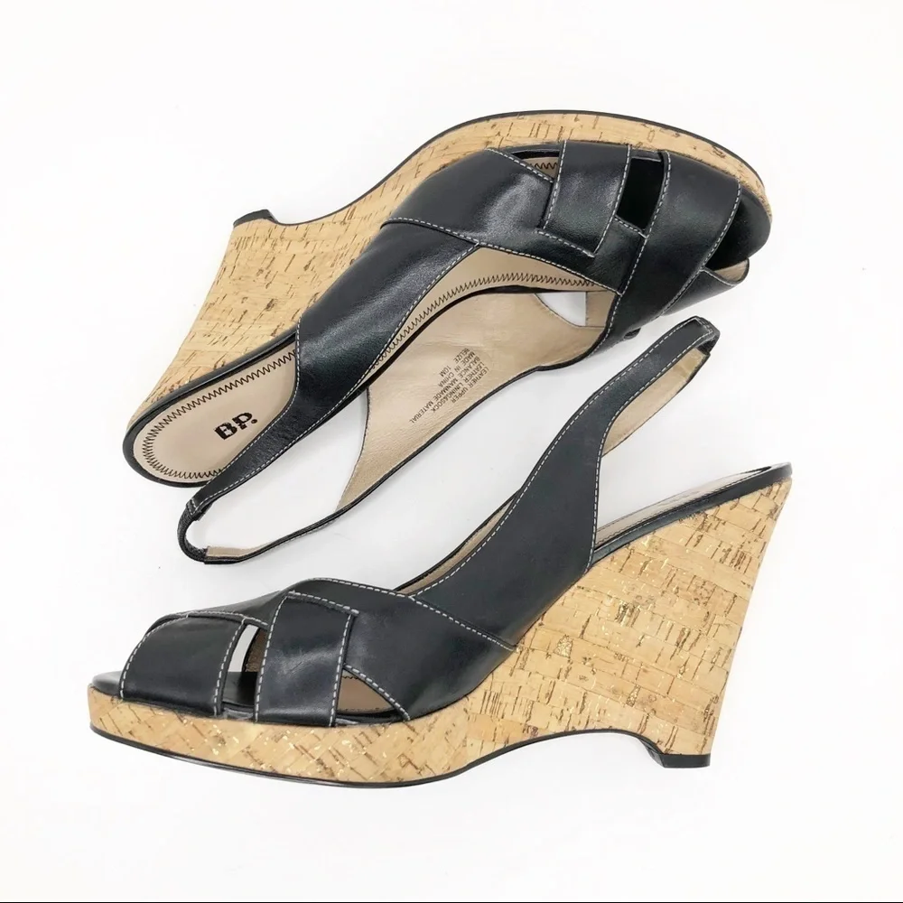 𝅺BP Black leather Belize Lea caulk wedge sandals